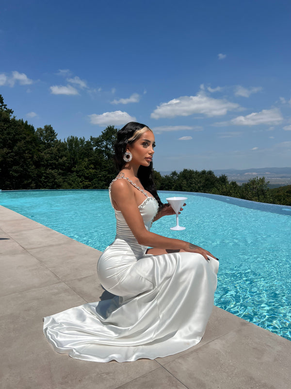 Rhinestone Satin Maxi Dress