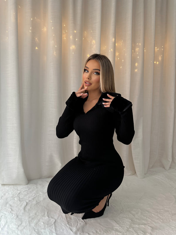 Elegant Fur Midi Dress