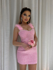 Tweed Feather Mini Dress