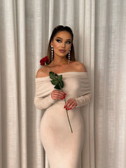 Off Shoulder Sweater Maxi Dress