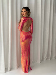 Rose Applique Sequin Gown