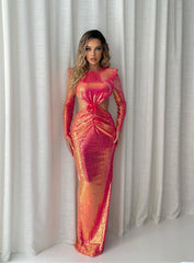 Rose Applique Sequin Gown