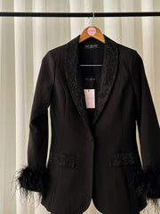 Embellished Feather Blazer Suit Set