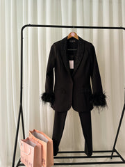 Embellished Feather Blazer Suit Set