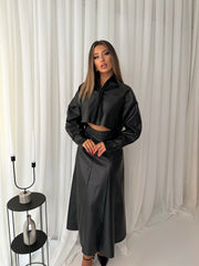 Faux Leather Skirt Set