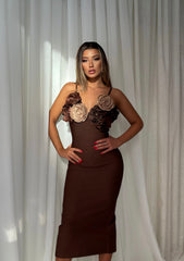 Glitter Rose Bandage Midi Dress