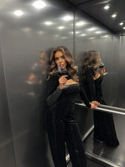 Embellished Velvet Jumpsuit Set