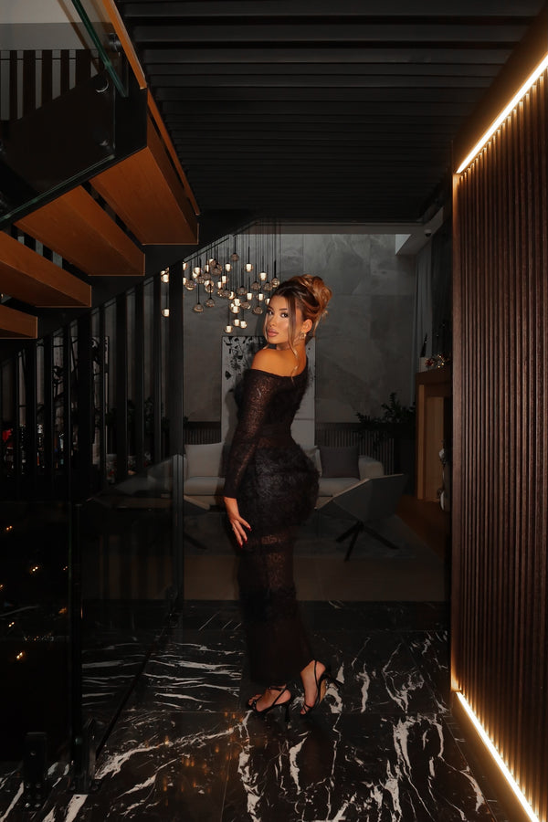 Fuzzy One Shoulder Maxi Dress