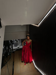 Scarlet Elegance Satin Maxi Dress