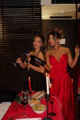 Scarlet Elegance Satin Maxi Dress