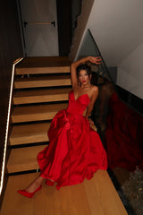 Scarlet Elegance Satin Maxi Dress