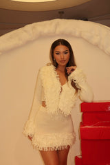 Fringe Sweater Cardigan Skirt Set