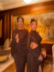 Mesh Draped Maxi Dress