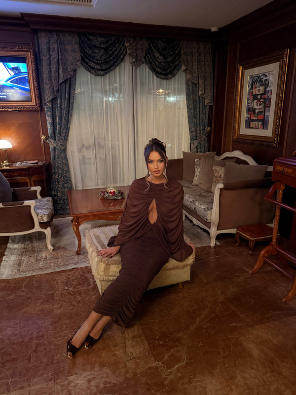 Mesh Draped Maxi Dress