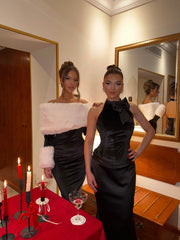 Black Satin Draped Maxi Dress